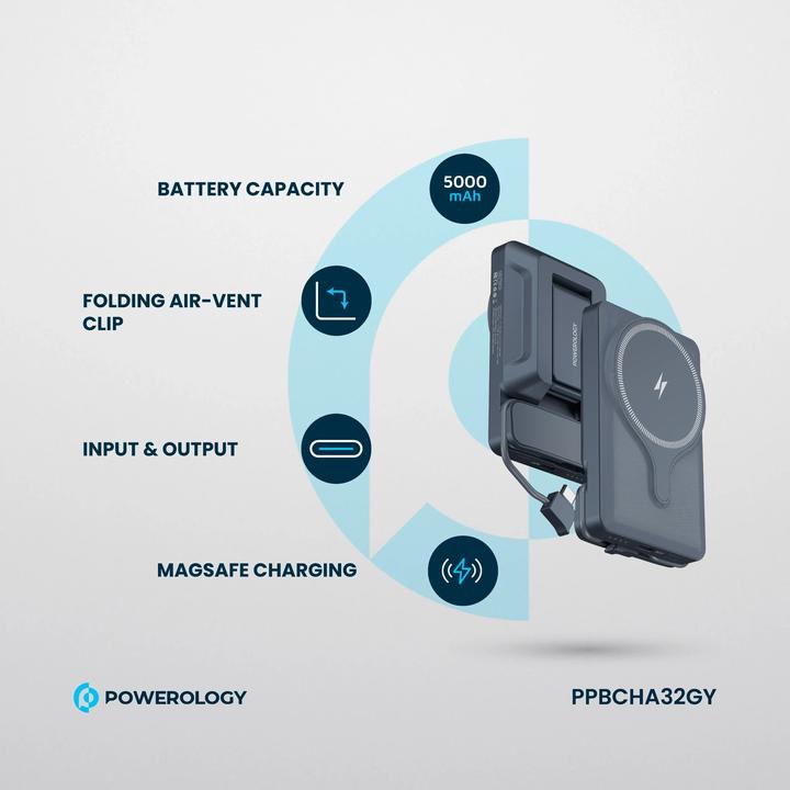 Produktbild Powerology Car Mount 5000mAh Power Bank With Magnetic Wireless Charger (5000 mAh, 15 W, 18.50 Wh)