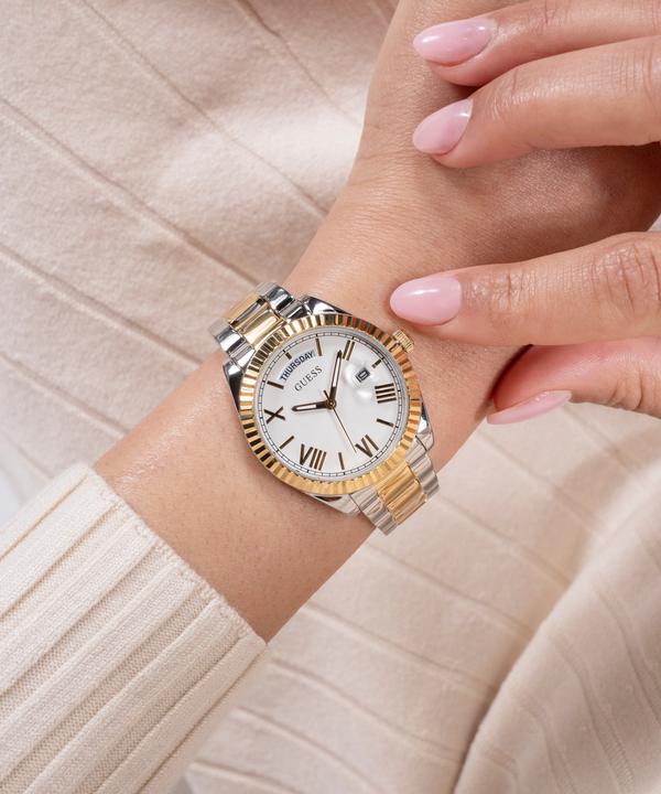 Image du produit Guess P SLV CS W/ P GLD TOP PART / SUN WHT DAY/DATE DL / P SLV & GLD BRCT Montre (36 mm)