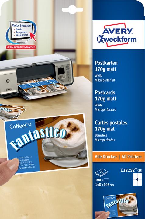 Produktbild Avery Postkarten (170 g/m², A4, 25 x)