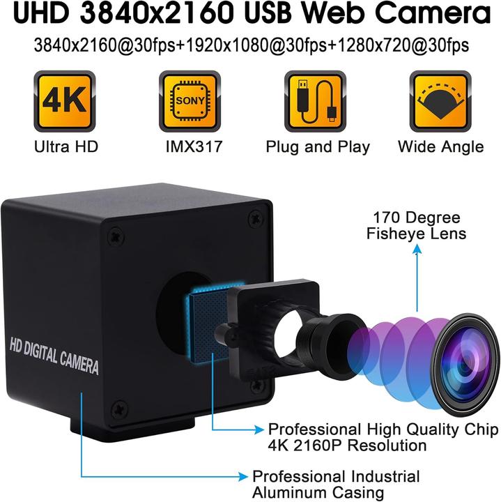 Produktbild ELP 4K Ultra HD Weitwinkel-Webcam mit 170° Objektiv