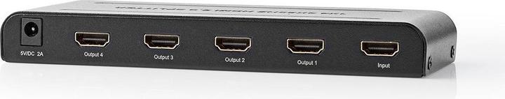 Actual product image Nedis VSPL3474AT. Video port type: HDMI, User output: 4x HDMI. Product colour: Black, HD type: 4K Ultra