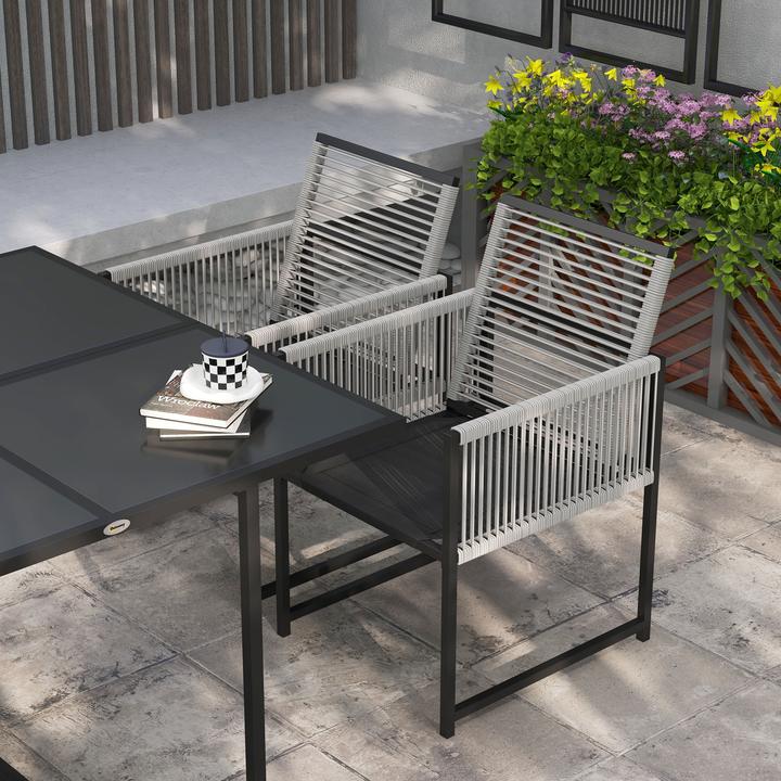 Produktbild Outsunny Gartenmöbel-Set Stahl, Hartglas Schwarz (120 x 120 x 72 cm)