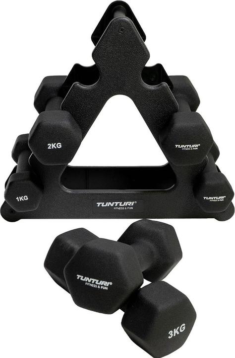 Produktbild Tunturi Neopren Kurzhantelset mit Ständer (2 x 1 kg, 2 x 2 kg, 2 x 3 kg)