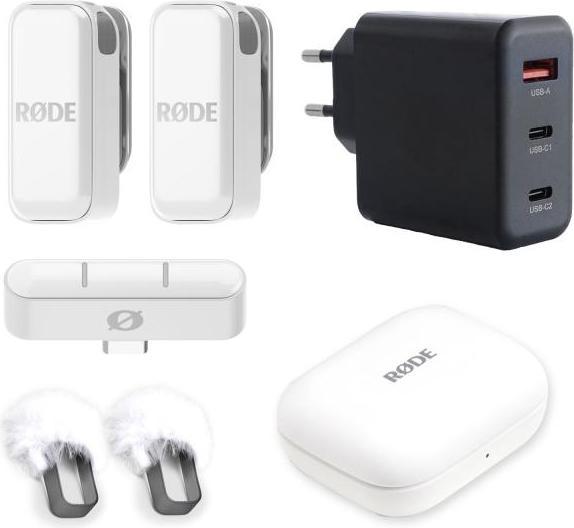 Produktbild RØDE Wireless Micro Drahtloses Mikrofon-System USB-C Weiss mit Netzteil
