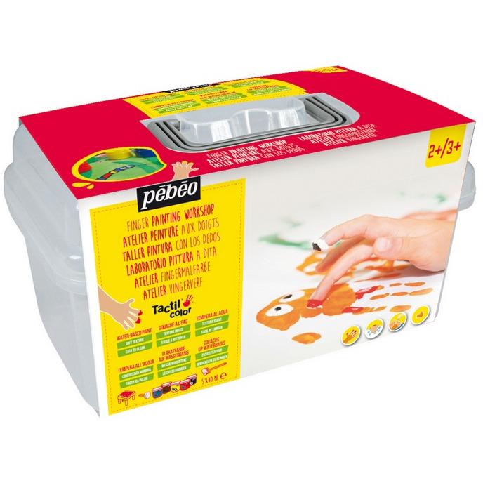 Pebeo, Künstlerfarbe + Bastelfarbe, Tactilcolor Mini Atelier-Box Fingermalfarbe: 5 Töpfe (40 ml)