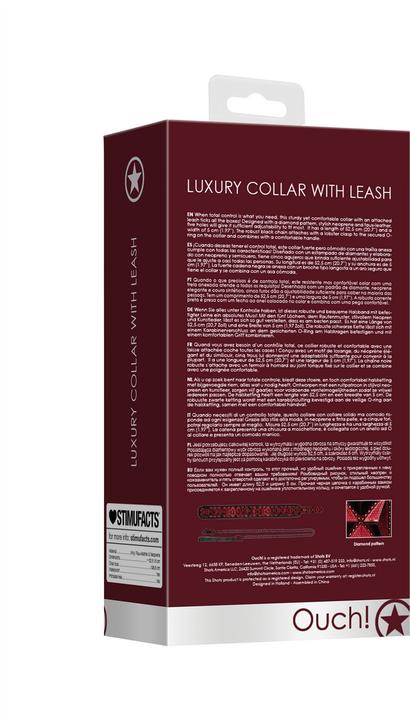 Produktbild Ouch! Luxury Collar with Leash - Burgundy