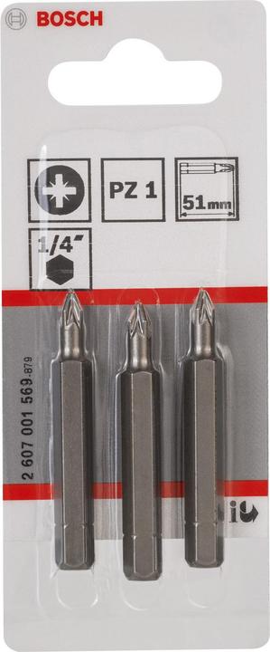 Actual product image Bosch Professional Zubehör Screwdriver bit extra hard PZ 1, 51 mm, pack of 3 (Cross Pozidriv PZ M1)