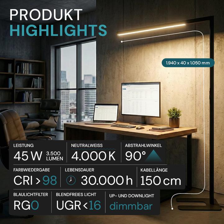 Actual product image Luxula LED office floor lamp - Slim Line (3500 lm)