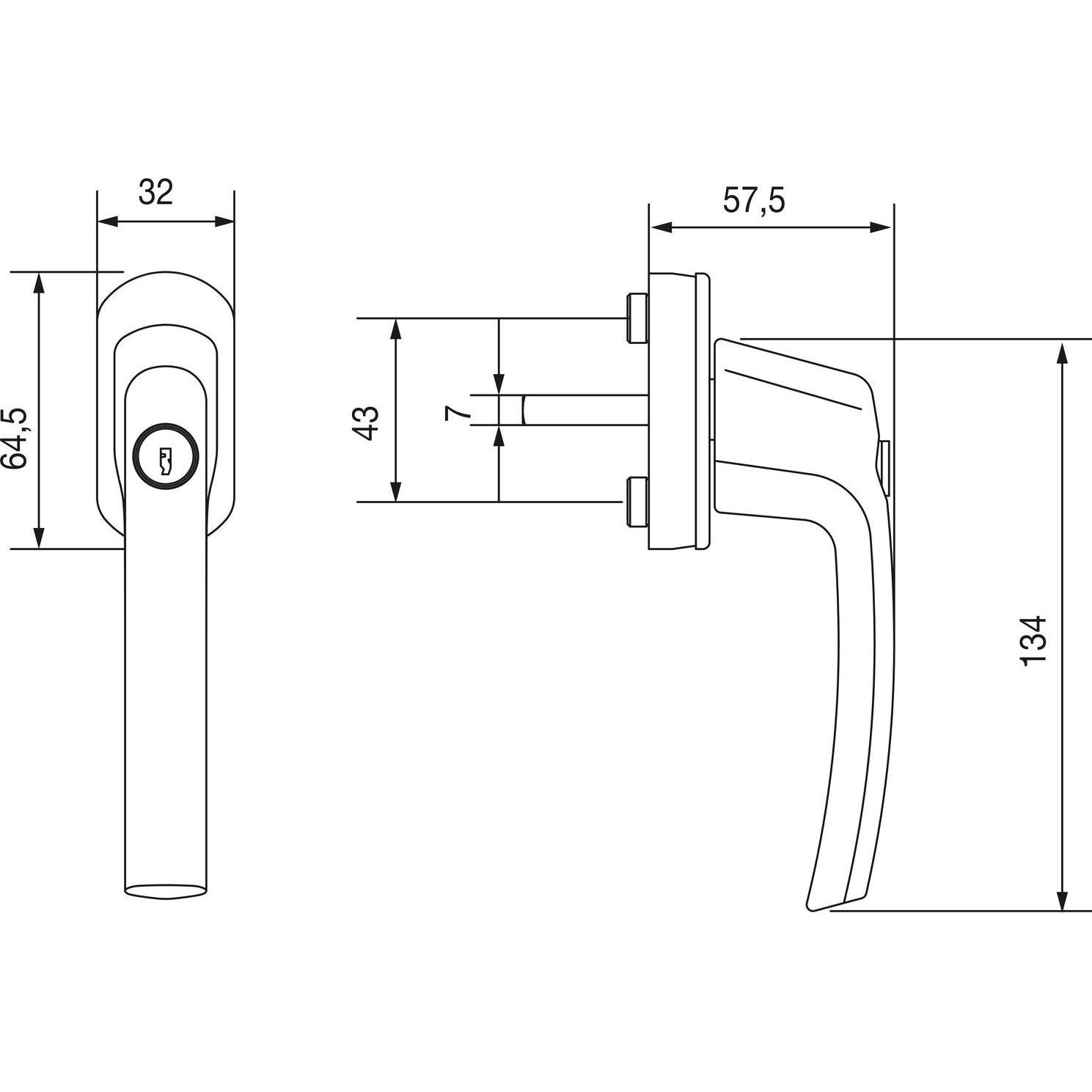 Thumbnail - Maco, Türgriff + Fenstergriff, Fenstergriff TRESOR - Sperrzylinder, VK 7 x 35 mm, Alu silber lackiert (Türgriff)