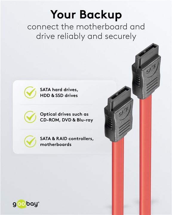 Image du produit Goobay Câble HDD S-ATA 1,5 GBits / 3 GBits, rouge, 0.5 m (50 cm, SATA)