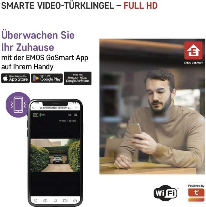 Immagine prodotto Emos Campanello video wireless GoSmart IP-09D con WiFi e pannello solare, alimentato a batteria (WiFi)