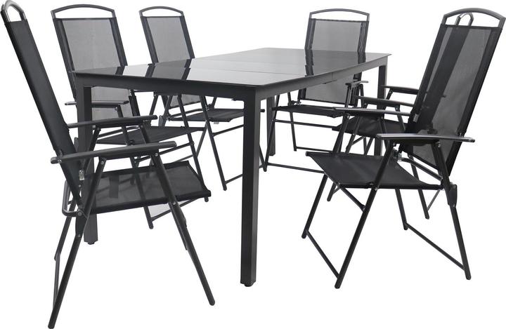 Produktbild VCM 7-tlg. Gartenmöbel Set Sitzgruppe 190x80 Schwarzglas (190 cm)