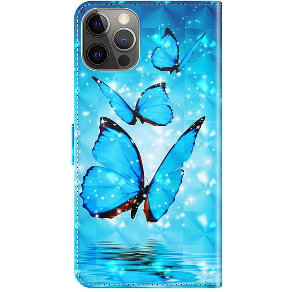 Thumbnail - Cover-Discount iPhone 14 Pro - Etui Glitzer Effekt Schmetterling blau (Apple iPhone 14 Pro), Smartphone Hülle, Blau