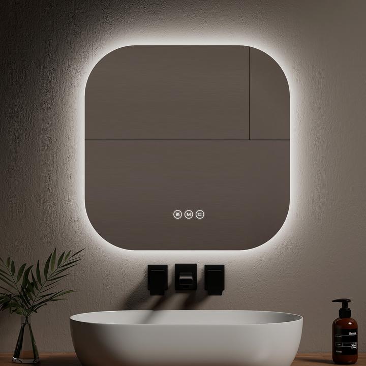 Actual product image Emke Bathroom Mirror With Lighting 60*60cm,Fog-Free, 3 Colour Temperatures (3000K-6500K)&Dimmable