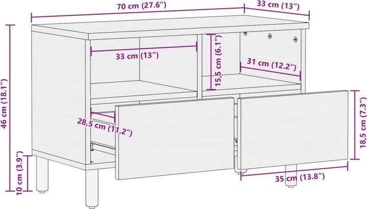 Image du produit vidaXL Armoire TV Lowboard Meuble TV Noir Matériaux dérivés du bois (70 x 33 x 46 cm)