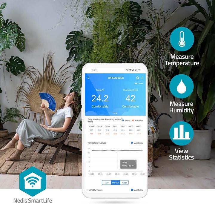 Actual product image Nedis SmartLife Luftqualitätsmonitor Wi-Fi | inkl. Display | Kohlendioxid (CO2) / Luftfeuchtigkeit /