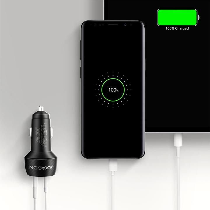Produktbild Axagon PWC-PQ48, nabíječka do auta 48W, výstup USB-A + USB-C, PD3.0/PPS/QC4+/SFC/Apple