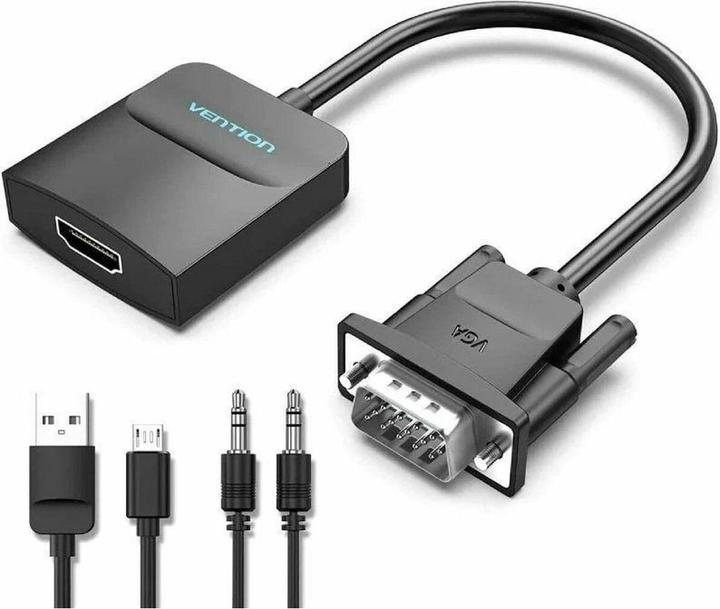 Actual product image Vention VGA to HDMI Converter with Female Micro USB and Audio Port 0.5M Black (Angle adapter, Camera Converter)