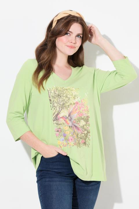 Produktbild Ulla Popken Shirt, Natur-Motiv, A-Linie, V-Ausschnitt, 3/4-Arm (46, 48)
