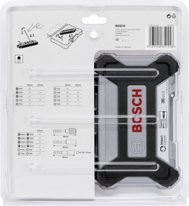 Produktbild Bosch Professional Zubehör 36-tlg. Impact Control Schrauberbit-Set (Kreuz Phillips PH M1, Kreuz Phillips PH M2, Kreuz Pozidriv PZ M2, Kreuz Phillips PH M3, Kreuz Pozidriv PZ M3)