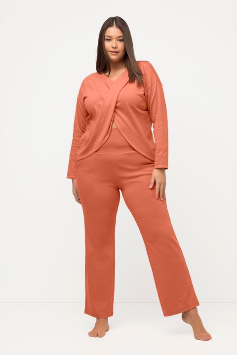 Immagine prodotto Ulla Popken Maglia da yoga in cotone biologico con scollo con drappeggio, scollo a V e maniche lunghe (46, 48)