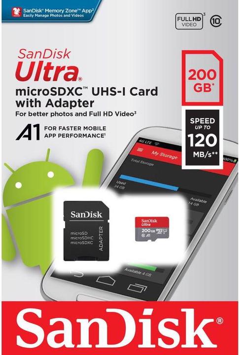 Actual product image Sandisk Ultra A1 (200 GB, microSDXC, U1, UHS-I)
