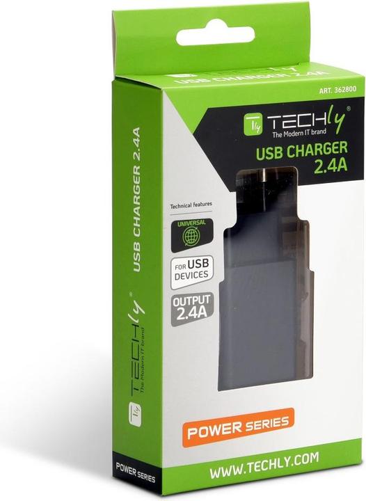 Produktbild Techly USB-A Wandladegerät 5V 2.4A für Smartphone oder Tablet (12 W)