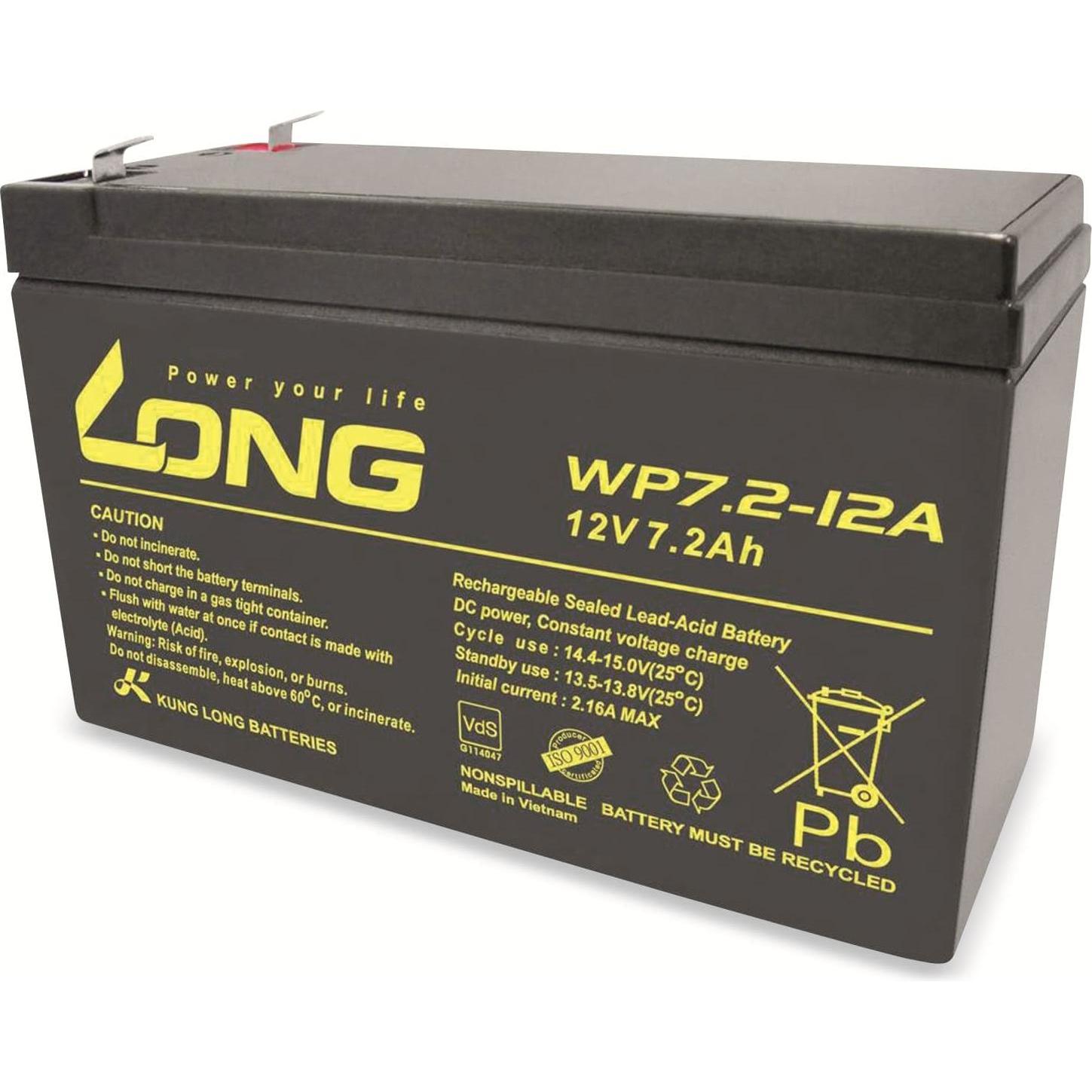Kung Long, Versorgungsbatterie, Blei-Akkumulator WP7.2-12A, 12 V-/7,2 Ah (12 V, 7.20 Ah)