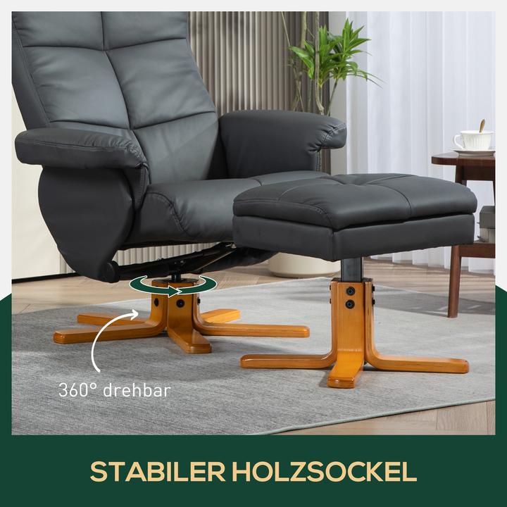 Actual product image Homcom Relaxsessel mit Hocker Holz, Kunstleder Dunkelgrau