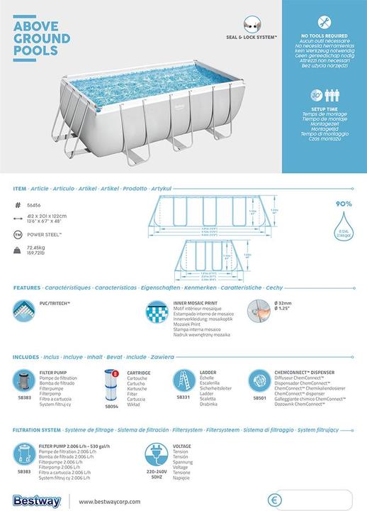 Produktbild Bestway Rectangular Frame Pool (412 x 201 x 122 cm)