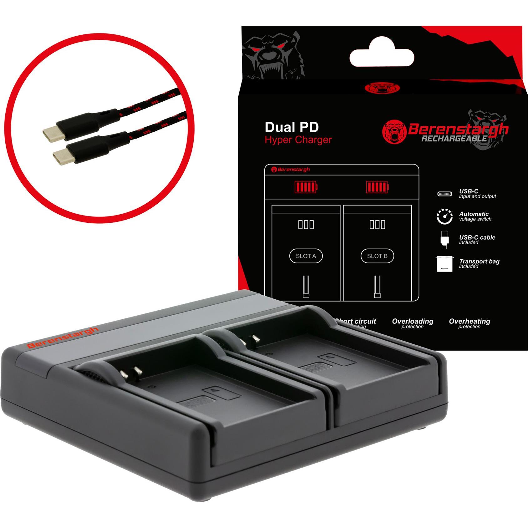 Berenstargh Dual PD Hyper Ladegerät f. Drift CFXDC02 USB-C in/out Powerbankfunktion (Caricabatterie per fotocamere), Alimentatore fotocamera, Nero