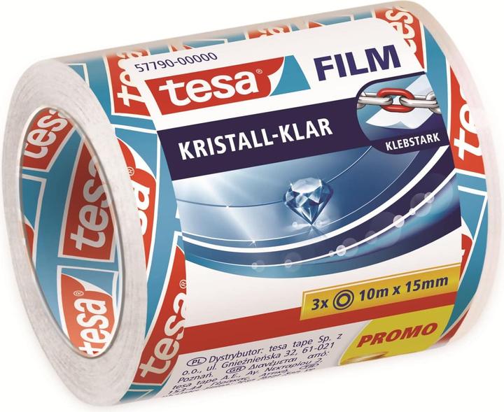Produktbild tesa 3x tesafilm KRISTALL-KLAR, hochtransparent, alterungsbeständig, mit starker Haftung (15 mm)