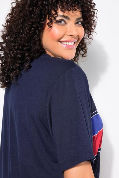 Image du produit Ulla Popken T-shirt avec satin sur le devant, col rond et manches 3/4, collection Classic (56)