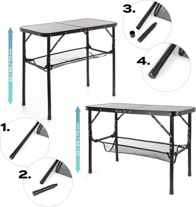 Produktbild Toboli Campingtisch Weiss 80x40cm höhenverstellbar 31/45/56/70 cm Aluminium