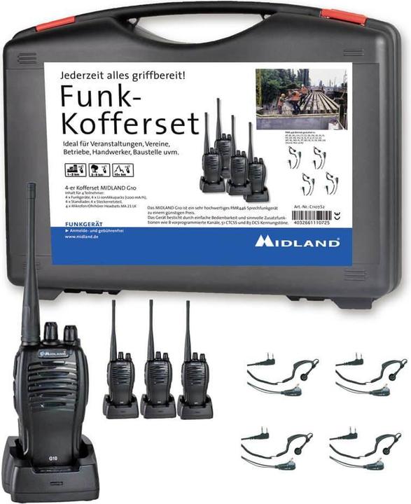 Productafbeelding Midland G10 Pro PMR 4-delige kluskoffer C1107.S2 PMR-portofoon Set van 4 stuks (10 km)