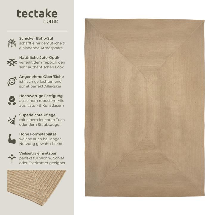 Image du produit tectake Tapis tressé Vibe en jute, style boho (290 x 200 x 0,5 cm)