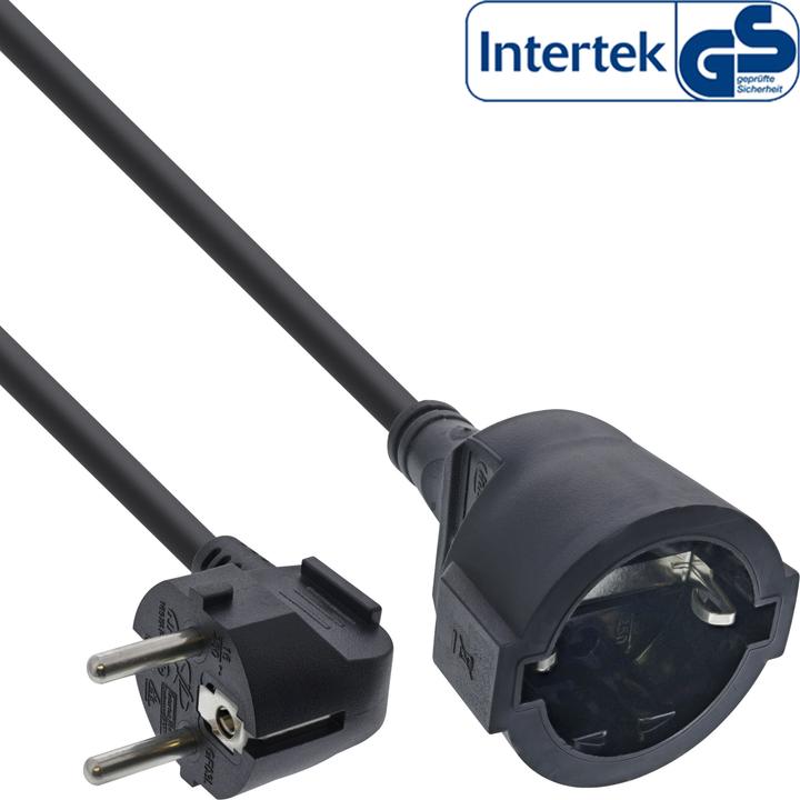 InLine Strom-Verlängerung Schutzkontakt Stecker gewinkelt / Buchse, schwarz, 3 (3 m, CEE 7/3)