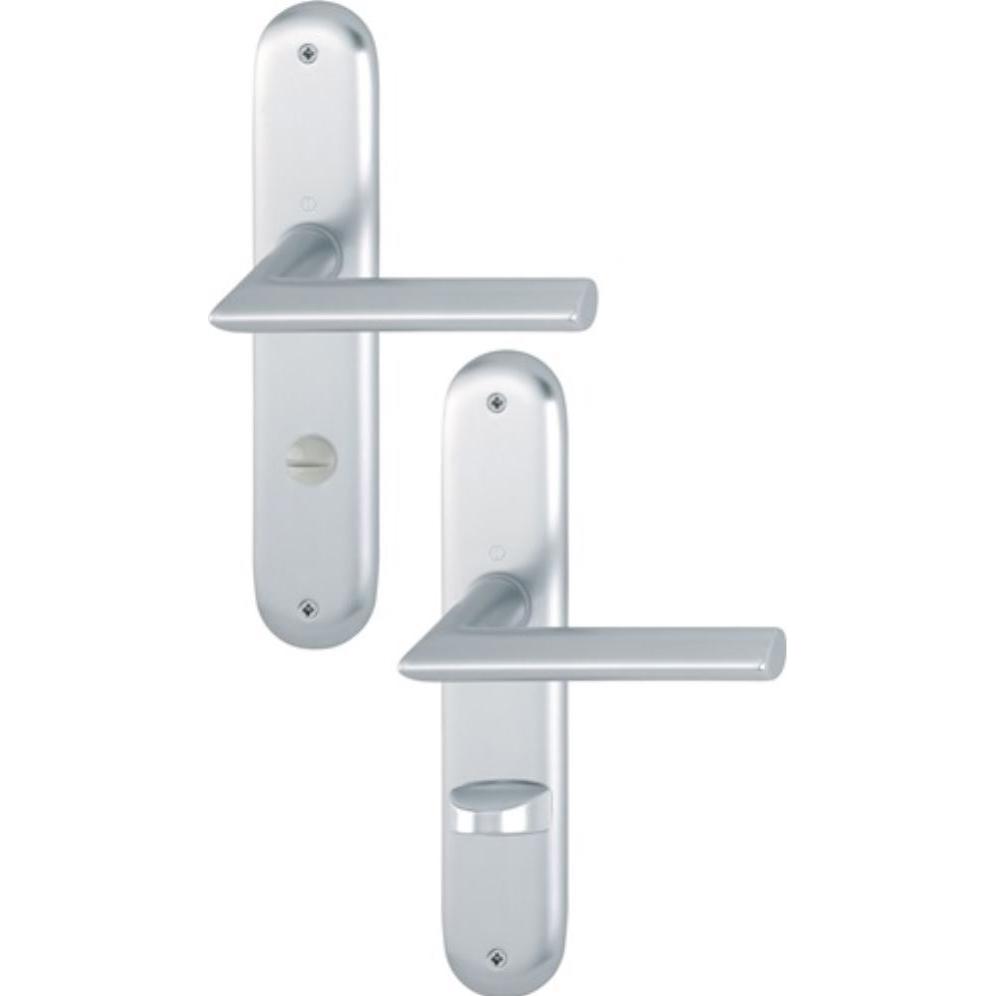 Hoppe, Türgriff + Fenstergriff, Langschildgarnitur Stockholm 1140/273P Aluminium F1 SK/OL 78 mm DIN links / rechts (Türg...