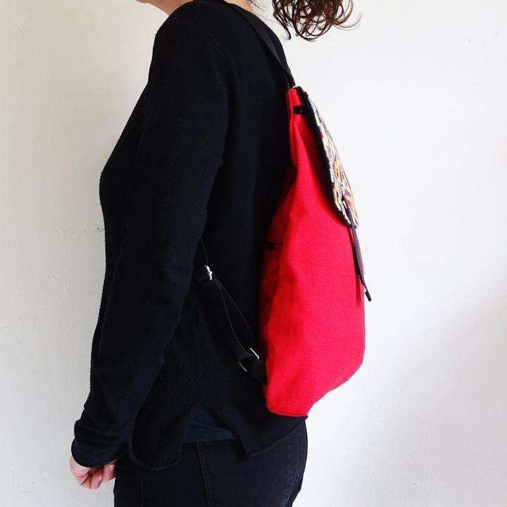 Actual product image Only-Bags.Store Red cotton canvas backpack with zip and secure compartment, LapTop backpack