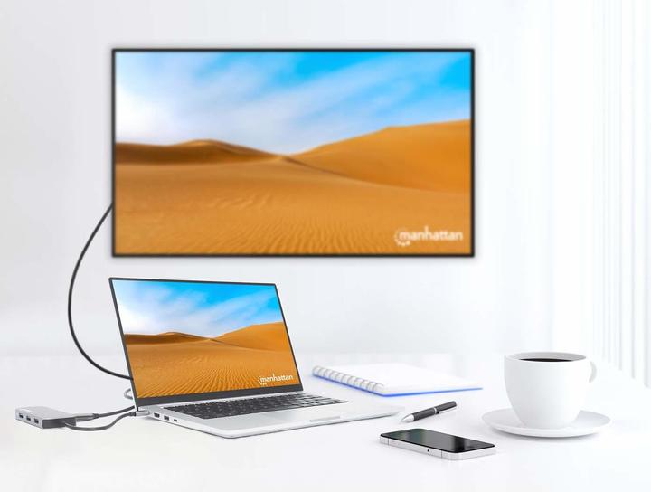 Actual product image Manhattan USB-C 8-in-1 Docking Station with Power Delivery (USB-C, 8 ports)