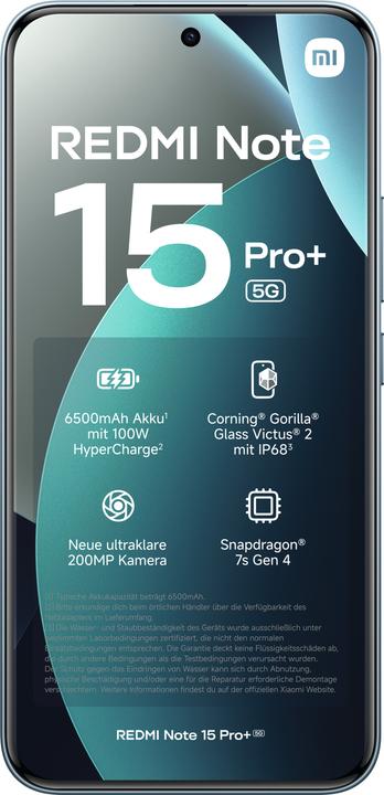 Actual product image Xiaomi Redmi Note 15 Pro + (256 GB, Blue, Glacier Blue, Light blue, 6.83", 5G)