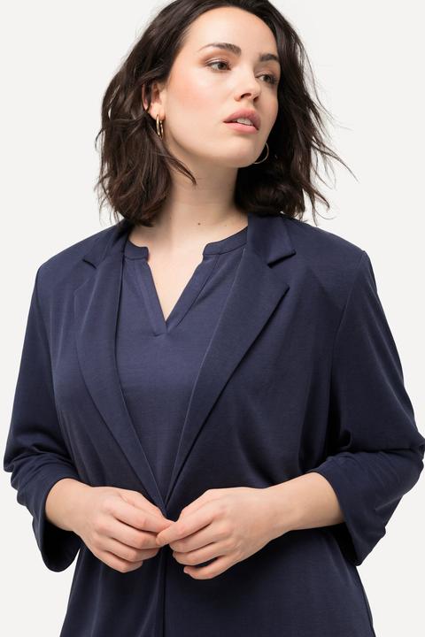 Image du produit Ulla Popken Blazer en jersey avec col à revers, manches 3/4. Mélange de modal (56)