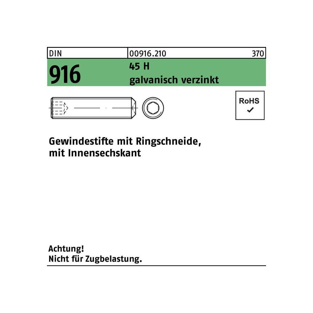 Reyher, Schrauben, Gewindestift DIN 916 Ringschn./Innen-6-Kant M 10 x 40 45 H galvanisch verzinkt (100 Schrauben pro Stü...