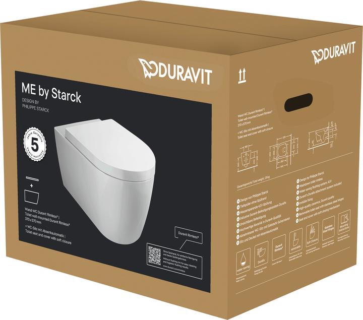 Duravit Wall-hung WC set ME by Starck RIMLESS white