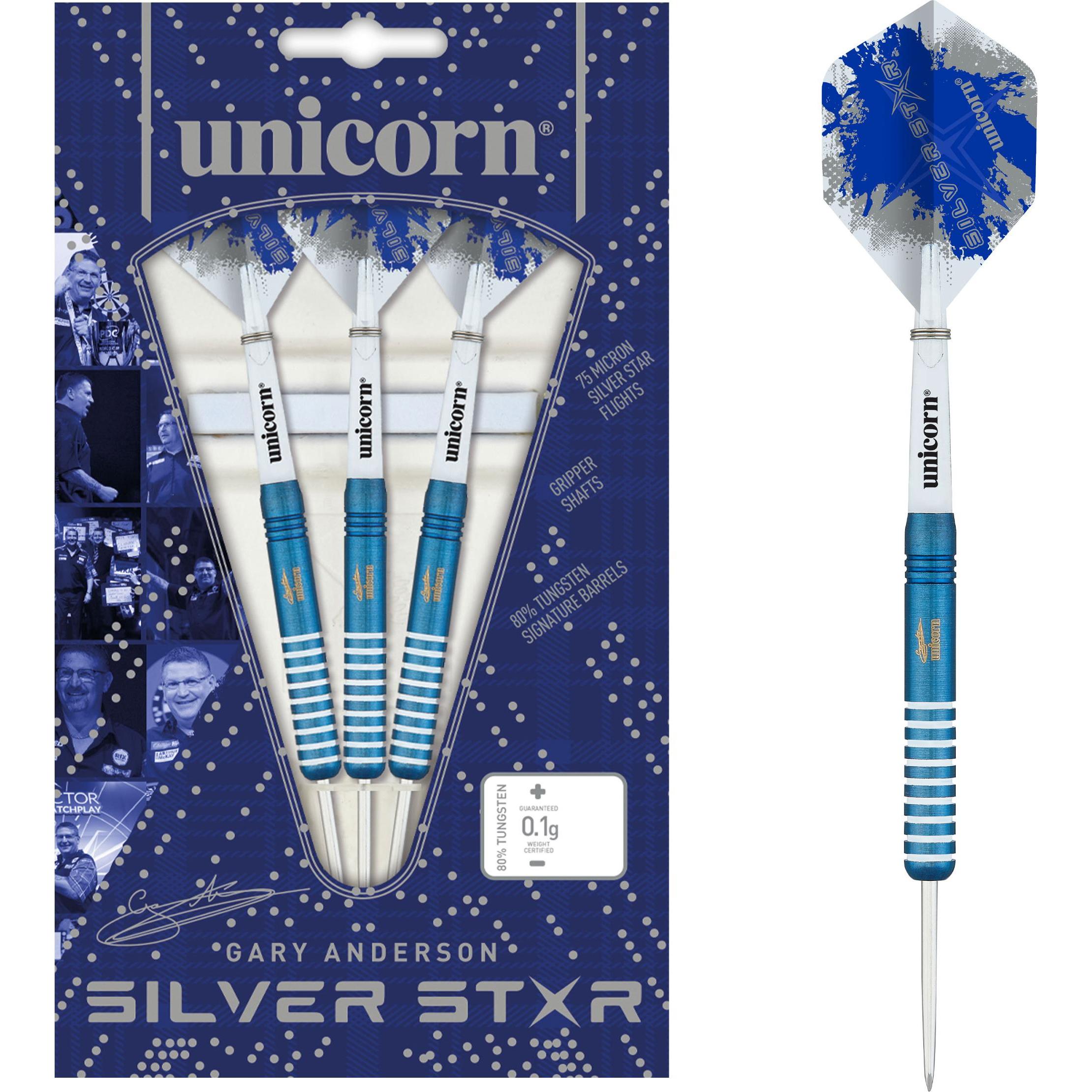 Unicorn Silver Star Blue Gary Anderson Steel Darts 1 Satz (23 g)