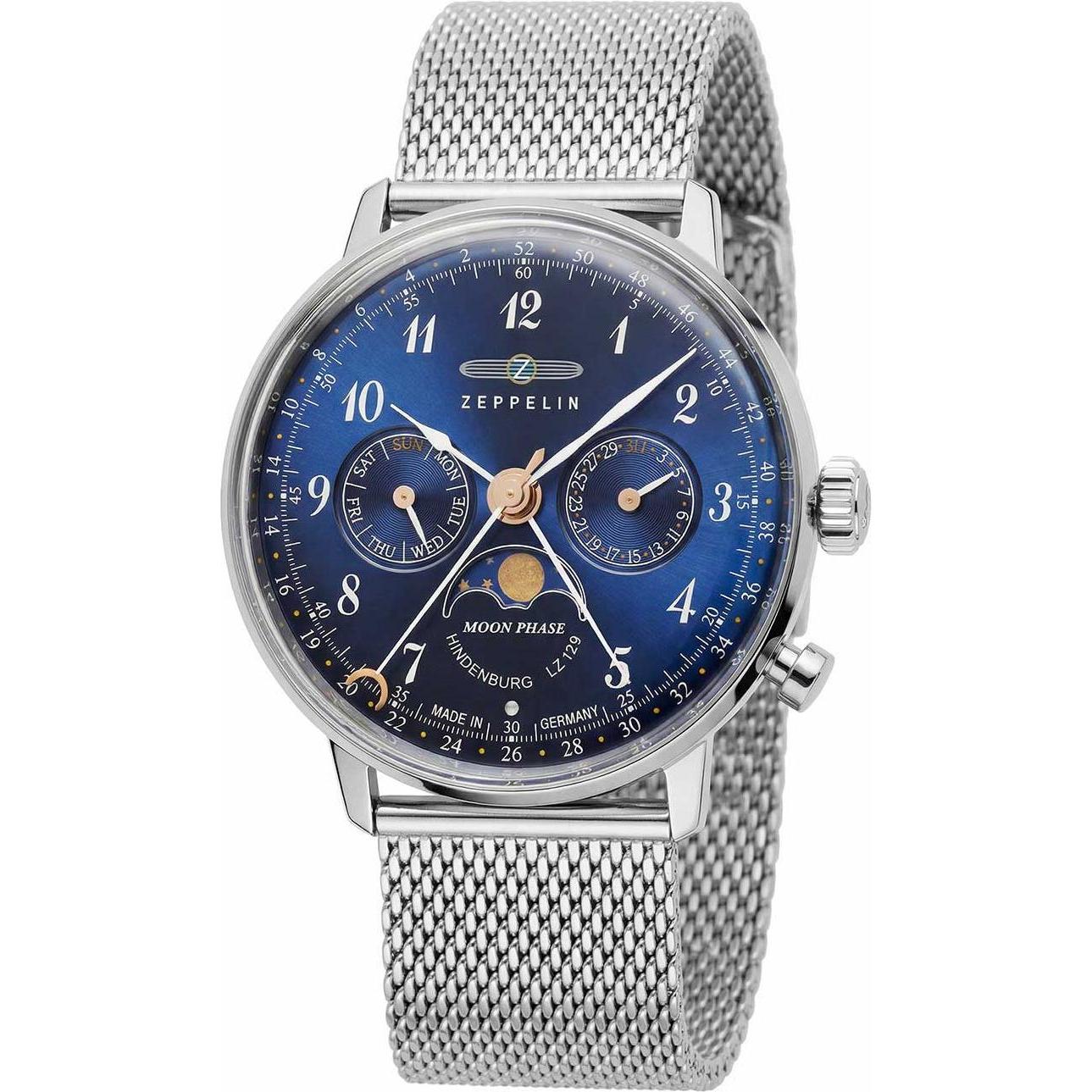 Zeppelin, Orologio da polso, LZ129 Hindenburg, Argento, (Orologio da polso analogico, Orologio a fase lunare, 36 mm)