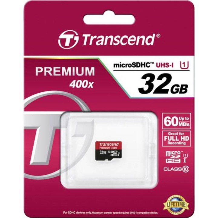 Produktbild Transcend Premium 32GB microSDHC UHS-I Class10 60MB/s MLC (32 GB, microSDHC, U1, UHS-I)