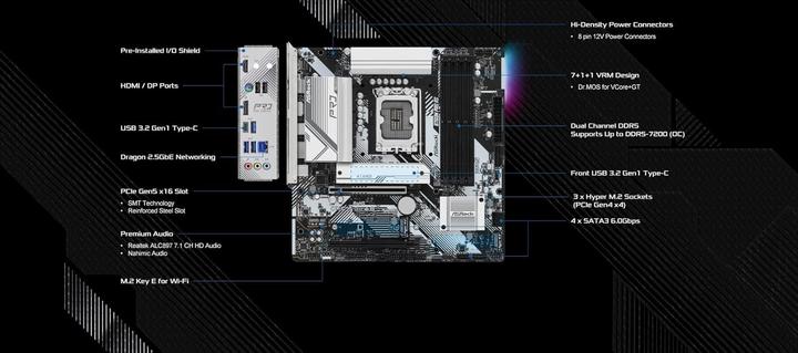 Actual product image AsRock B760M Pro RS (LGA 1700, Intel B760, mATX)