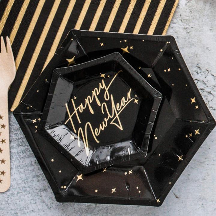 Produktbild Partydeco 6 Schwarze Kartonteller Let's Celebrate 20cm (6x)