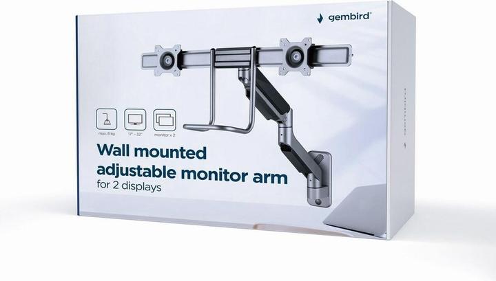 Image du produit Gembird Régulateur de vitesse sur deux moniteurs pour montage sur ścianie od 17 do 32inch obciążenie do 8 kg (Mur, 32", 8 kg)